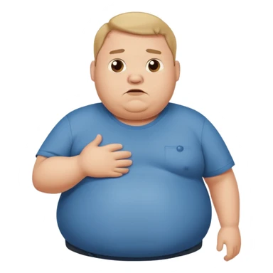 a cartoon fat man holding his stomach wearing t shirt, while looking confused?  sticker