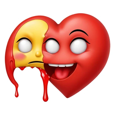 The half-heart is red and the half-puking smiley face sticker