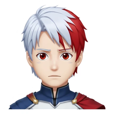 Shoto Todoroki from My Hero Academia with half red half white hair, heterochromia eyes one blue one gray, wearing his hero costume sticker