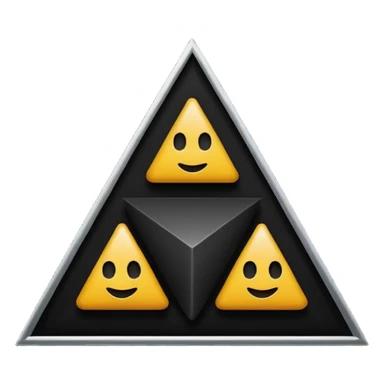 Minimalist, high-contrast emoji logo representing the Dark Triad personality traits. A clean black triangle as the main shape, inside three original symbolic icons:psychopaty, narcissim and machiavellianism .Smooth vector style,dark aesthetic, 4K. sticker