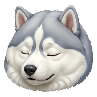 Cinematic Chubby Sleeping Siberian Husky Portrait Emoji, Chubby and serene, with a round, endearing build and a fluffy grey and white coat, eyes gently closed in peaceful slumber, Simplified yet irresistibly adorable features, highly detailed, glowing with a gentle, dreamy glow, high shine, relaxed and content, stylized with a touch of whimsy, bright and heartwarming, soft glowing outline, capturing the essence of a blissfully sleepy pup, so comically serene it feels like it could roll out of the screen and snore with adorable charm! sticker