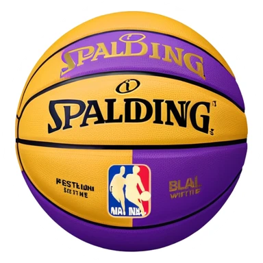 minimalist purple and gold Spalding basketball with simple NBA logo, clean design sticker