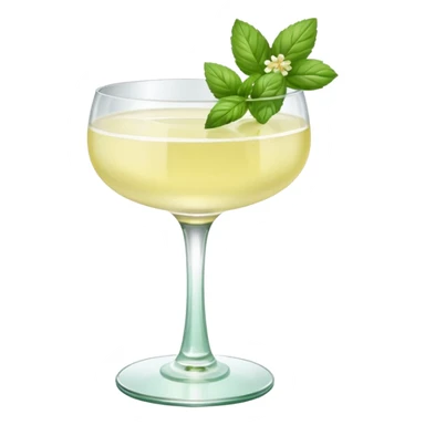 French 75 cocktail with subtle elderflower color and mint and basil garnishes sticker