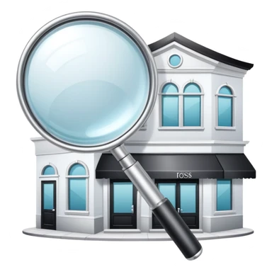 magnifying glass over a beauty salon building sticker