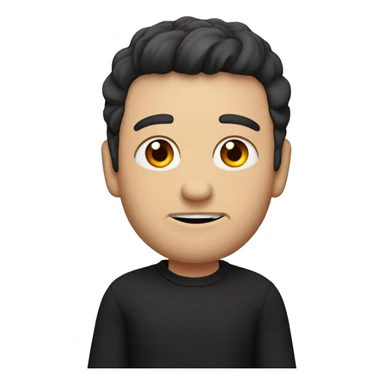 a white serious man with his right arm raised in the air, bent at the elbow, wearing a black sweatshirt with a red dragon, dark hair sticker