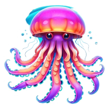 Neon glowing jellyfish-crab-squi sticker