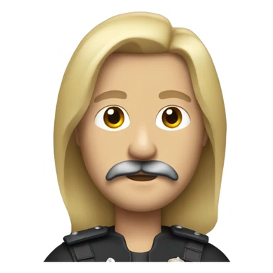 make a  police officer with long hair, leather jacket, machete moustache sticker