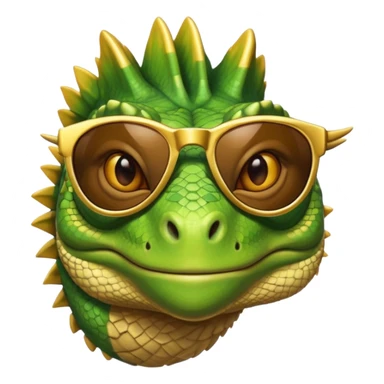 rich capitalist iguana head with golden glossy sunglasses sticker