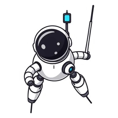 Tall surveillance robot with rotating sensor dome and floating limbs sticker