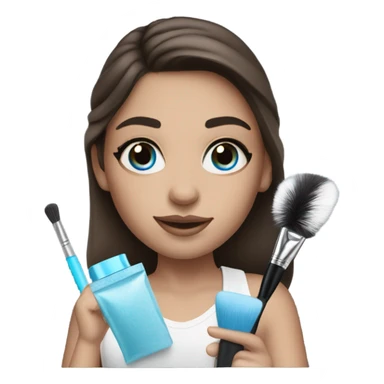 Brunett white girl with blue eyes and makeup kit sticker