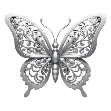 Black and silver filigree butterfly, 3D, extremely detailed design sticker