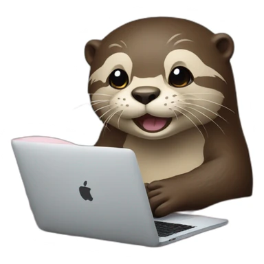 female otter use a macbook while against a pillow sticker