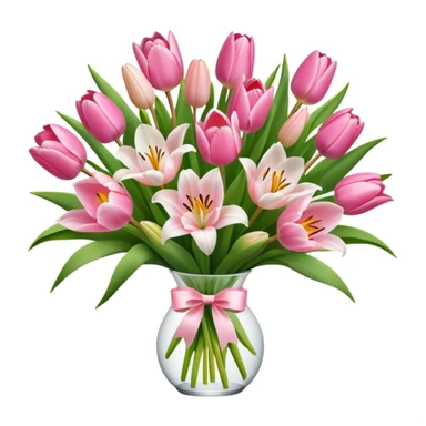 an aesthetic flower bouquet out of pink tulips and lilies sticker
