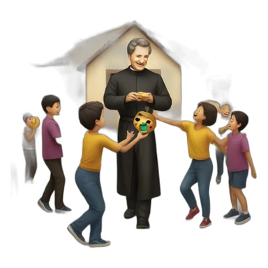 Don bosco playing with kids in the courtyard sticker