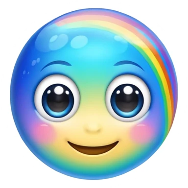 blue planet with rainbow colored rings and a cute smiling face with big eyes sticker