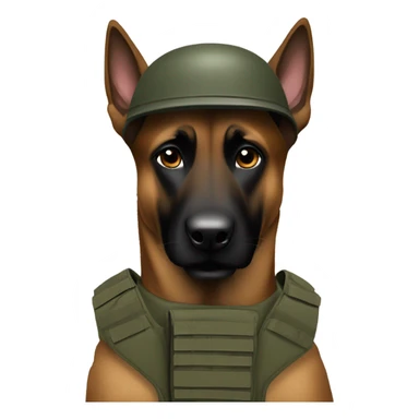 Dark Belgian malinois, tactical vest, tactical helmet sticker