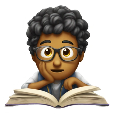 Puzzled student scratching head while reading a book sticker