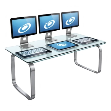 media agency, table with laptops sticker