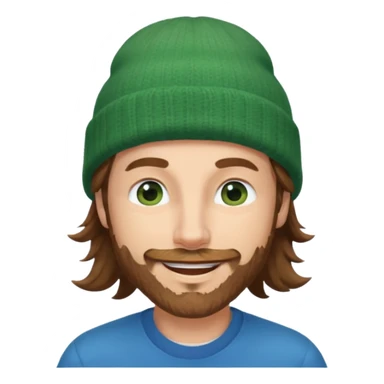 white man
aged 40,
Blue eyes, 
mid length brown wavy hair,
Green beanie hat,
Stubble
Smiling and winking sticker