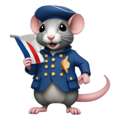 a French rat with a beret and a baguette who makes a revolution with a French flag sticker