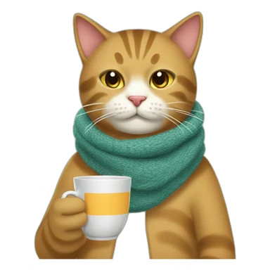 the cat is sick drinking tea with a scarf on his throat sticker