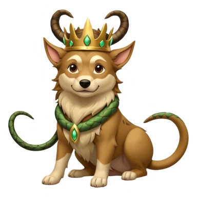 loki god of mischief as a dog. he as snakes. he wears a horned crown dynamic pose sticker