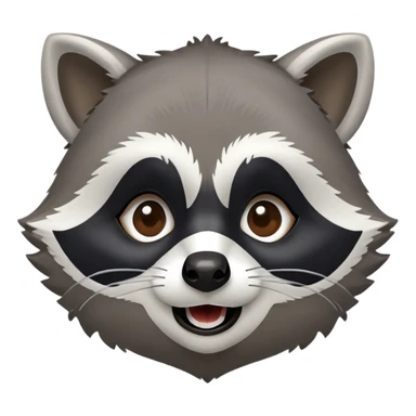 Cinematic-Comical-Raccoon-Portrait-Emoji – Head tilted dramatically with an exaggeratedly amused expression, featuring a fluffy grey coat with a signature black "bandit" mask, wide, mischievous brown eyes filled with playful disbelief. sticker