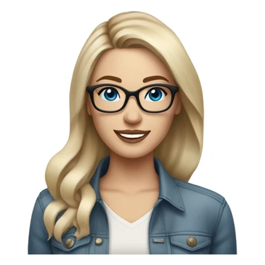 3d photo Realistic blonde Balayage straight hair pale beautiful tattooed woman with glasses and blue eyes happy and fashionable  sticker
