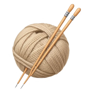 ball of beige mohair wool with knitting needles sticker