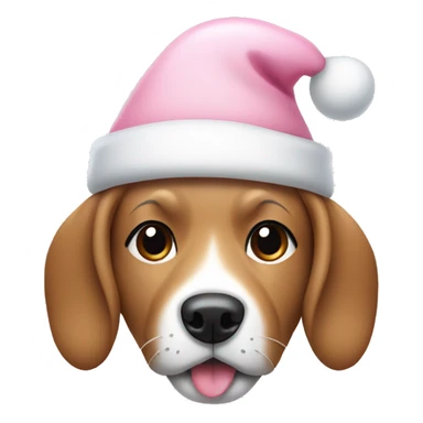 Dog with light pink Christmas hat and white bone in mouth sticker