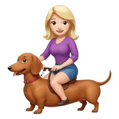 A blonde curvy woman riding on top of a dachshund sticker