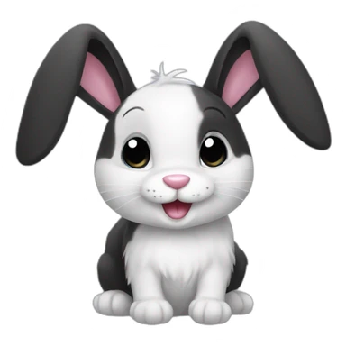 happy black and white bunny with long ears sticker