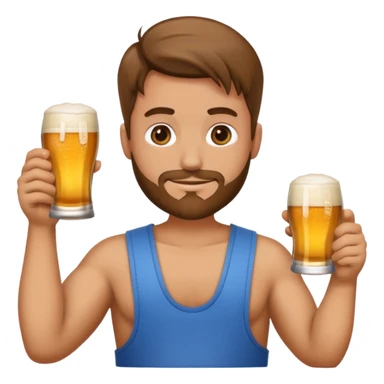 Emoji beauf avec un coupe de cheveux mulet, un ventre rond, un débardeur et une bière dans la main sticker