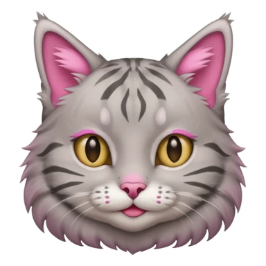 grey tabby cat: pink ears, fur, a little smile sticker