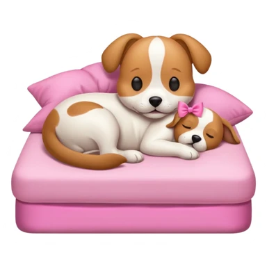 Cute sleeping dog with a pink bow and bed sticker