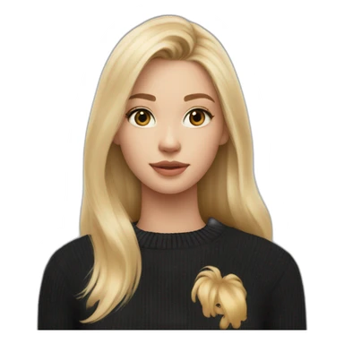 Blond girl in black sweater saying Calvin Klein on her chest sticker