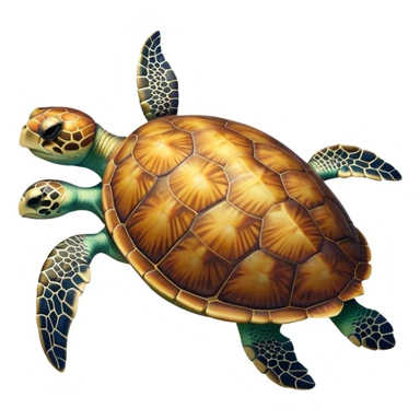 Cinematic Noble Sea Turtle Portrait Emoji, Poised and wise, with a majestic, domed shell adorned with rich, textured patterns and a smooth, ancient body gliding gracefully through the water, deep, reflective eyes exuding calm wisdom, Simplified yet sharp and sophisticated features, highly detailed, glowing with a soft, oceanic glow, high shine, intelligent and graceful, stylized with an air of timeless marine majesty, focused and serene, soft glowing outline, capturing the essence of a watchful and confident sea guardian that appears ready to glide out of the screen with effortless authority! sticker