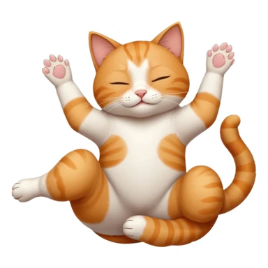 ginger and white small cat eyes closed lying down upside down with paws stretched out straight in different directions sticker