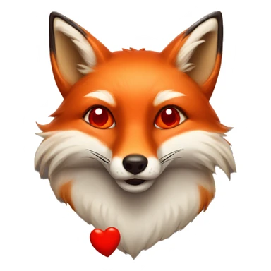 deep lush red fox face with tiny red heart instead of eyes sticker