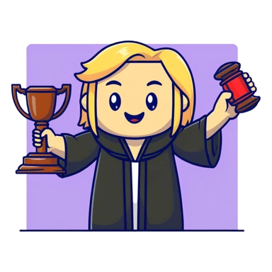 Angry blonde judge with buck teeth and gavel  sticker