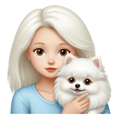 Girl looks at white Pomeranian dog sticker