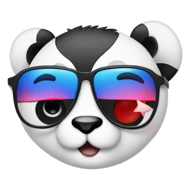 a panda wearing blue star glasses and red lipstick sticker