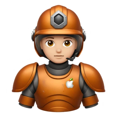 rust full kit chest up helmet gear Apple emoji style Y2K vibe glossy metallic slightly futuristic sticker