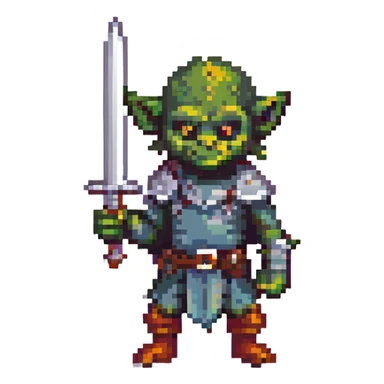 pixel art goblin with a raised sword, ready for battle sticker