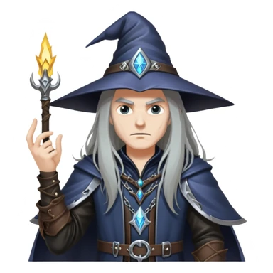 wizard with long hair, heavy metal aesthetic, leather clothes, dark magic sticker
