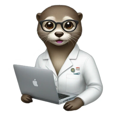 female vet otter with glasses with a macbook sticker