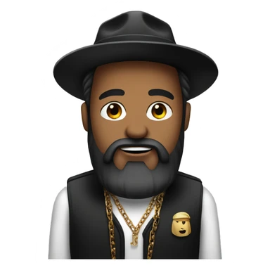 man with minister hair style and rapper hat and chain FULL BEARD , black eye sticker