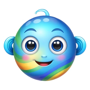 blue planet with rainbow colored rings and a cute smiling face with big eyes sticker