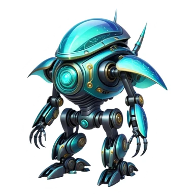  Epic legendary rare glowing mechanical Shiny sparkly transparent bioluminescent luminescent vibrant bright pastel dark exotic iridescent colorful gradients futuristic modern metallic glossy glittery fantasy-cyber-Fakémon-Vernid-robot-creature sticker