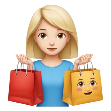 Cozy girl looking left and right between two shopping bags, playful puzzled expression — can’t decide between two options sticker